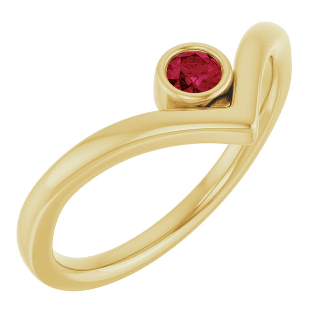 14K Gold Round Lab-Grown Ruby Bezel-Set Solitaire V Ring - Yellow Gold