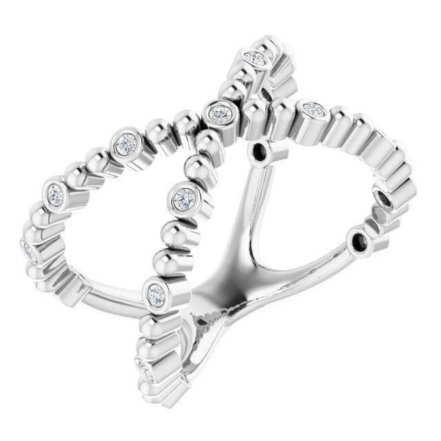 14K Gold Round Natural Diamond Beaded Negative Space Ring - White Gold