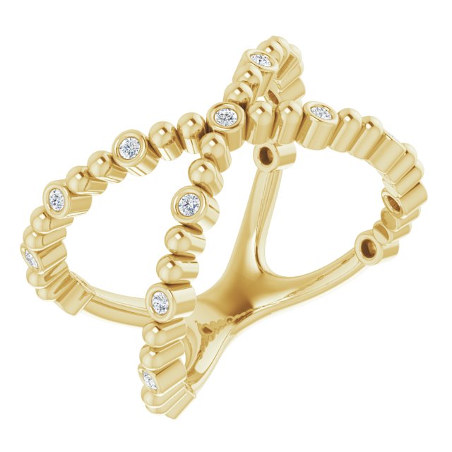 14K Gold Round Natural Diamond Beaded Negative Space Ring - Yellow Gold