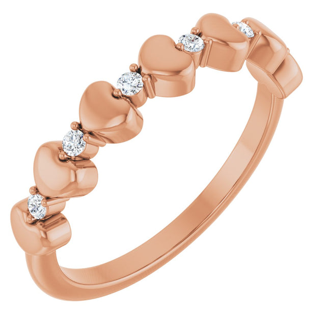 14K Gold Round Natural Diamond Accented Stackable Heart Ring - Rose Gold