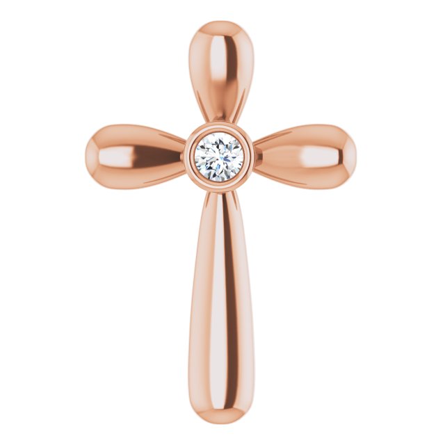 14K Gold Round Natural Diamond Solitaire Bezel-Set Cross Pendant - Rose Gold