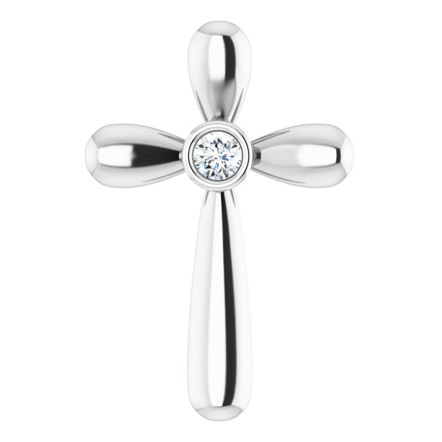 Platinum Round Natural Diamond Solitaire Bezel-Set Cross Pendant