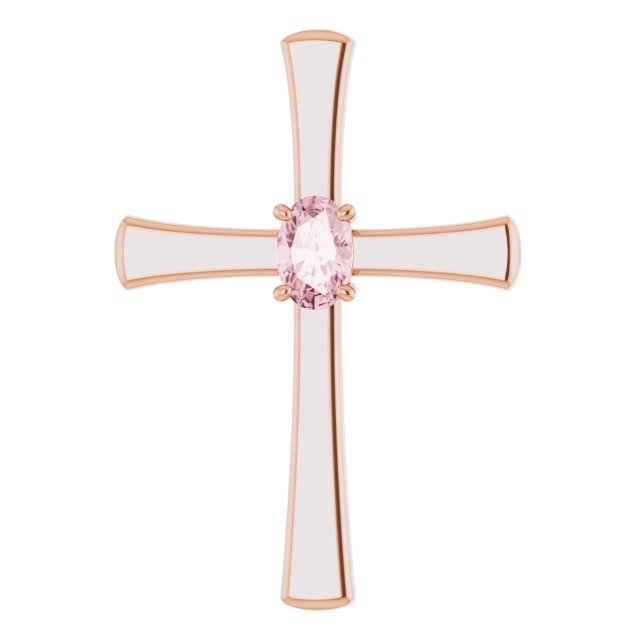 14K Gold Oval Natural Pink Morganite Cross Pendant