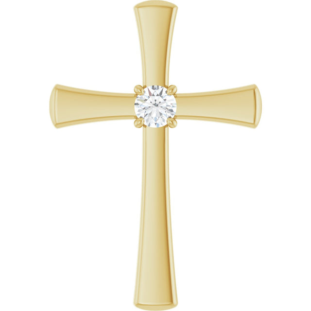 14K Gold Round Natural Diamond Cross Pendant – 3.75-3.8mm Stones - Yellow Gold