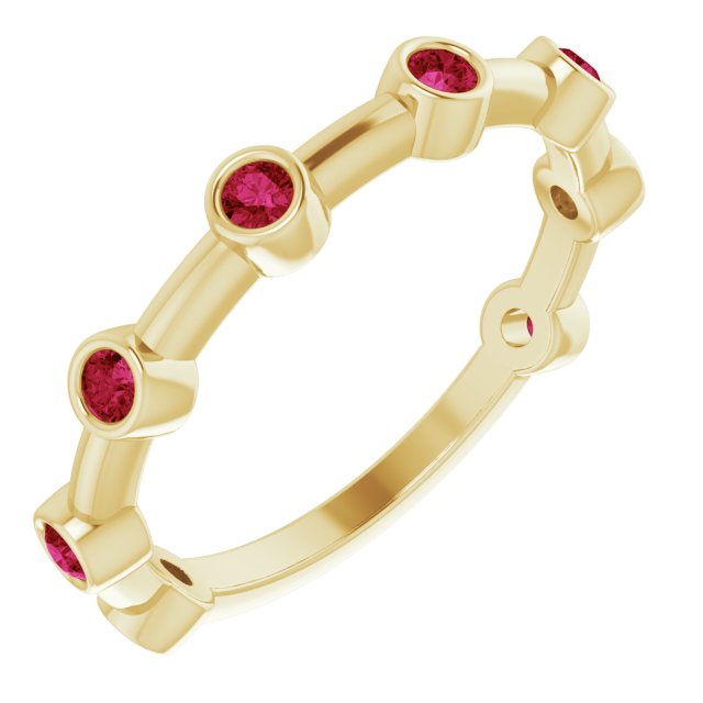 14K Gold Round Natural Ruby Bezel-Set Bar Ring - Yellow Gold