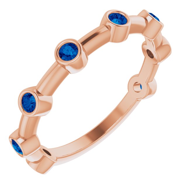 14K Gold Round Natural Blue Sapphire Bezel-Set Bar Ring - Rose Gold