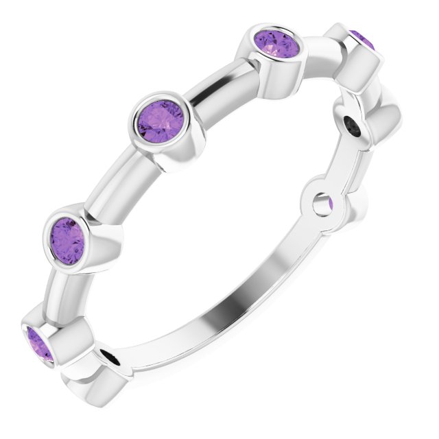 Platinum Round Natural Amethyst Bezel-Set Bar Ring