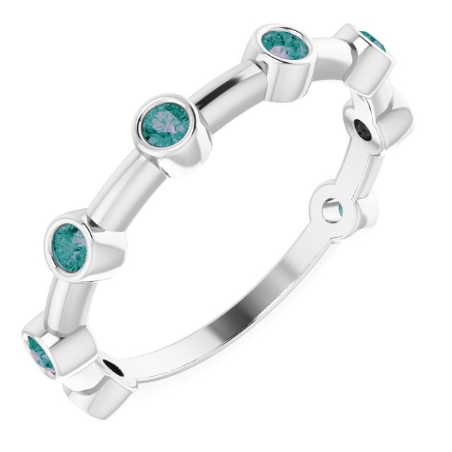Platinum Round Natural Alexandrite Bezel-Set Bar Ring