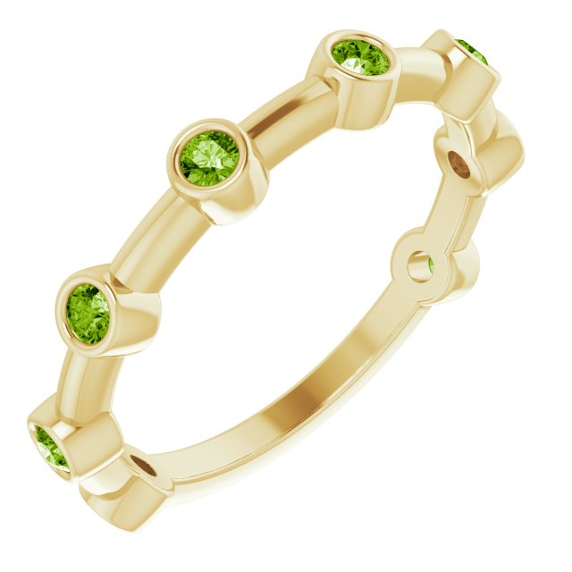 14K Gold Round Natural Peridot Bezel-Set Bar Ring - Yellow Gold