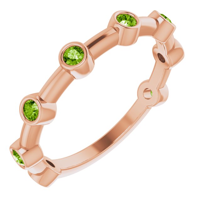 14K Gold Round Natural Peridot Bezel-Set Bar Ring - Rose Gold