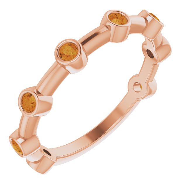 14K Gold Round Natural Citrine Bezel-Set Bar Ring - Rose Gold