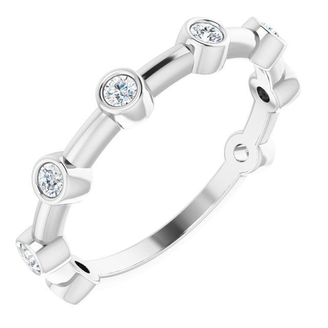 Platinum Round Natural Diamond Bezel-Set Bar Ring