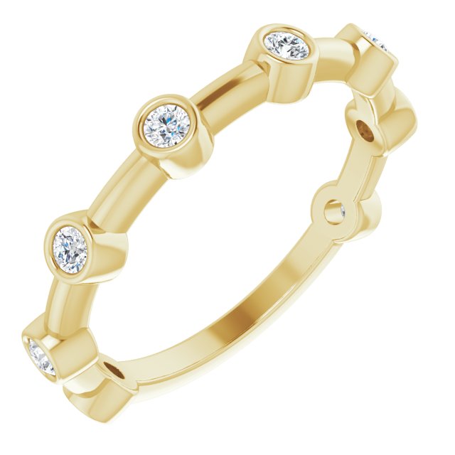 14K Gold Round Natural Diamond Bezel-Set Bar Ring - Yellow Gold