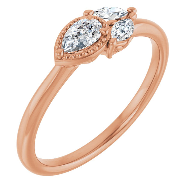 14K Gold Pear Natural Diamond Accented Ring – 5x3mm - Rose Gold