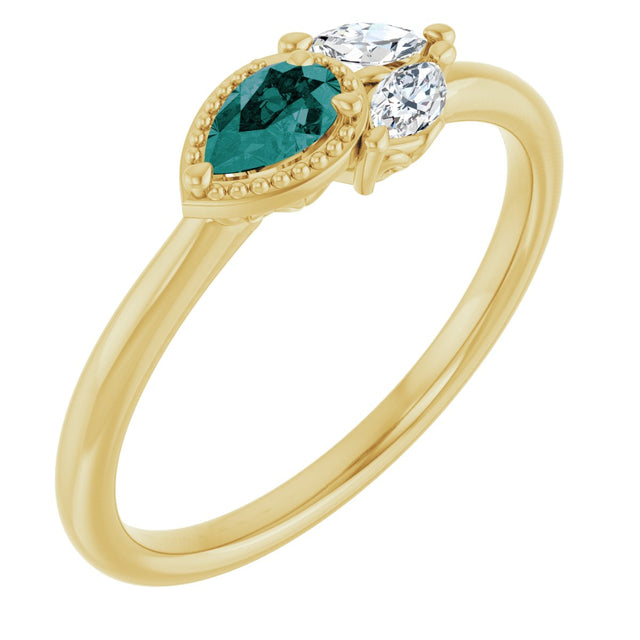 14K Gold Pear Lab-Grown Alexandrite Accented Ring - Yellow Gold