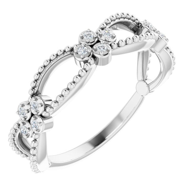 Platinum Round Natural Diamond Stackable Bead Ring