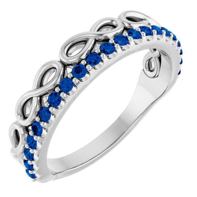 Platinum Round Natural Blue Sapphire Infinity-Inspired Stackable Ring