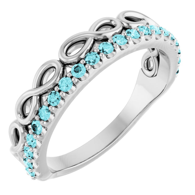 Platinum Round Natural Blue Zircon Infinity-Inspired Stackable Ring