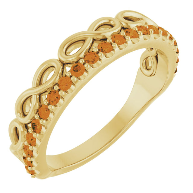 14K Gold Round Natural Citrine Infinity-Inspired Stackable Ring - Yellow Gold