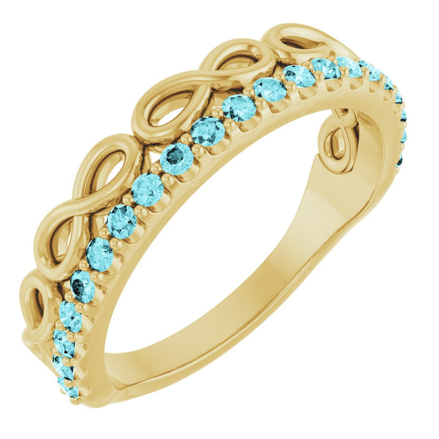 14K Gold Round Natural Blue Zircon Infinity-Inspired Stackable Ring - Yellow Gold
