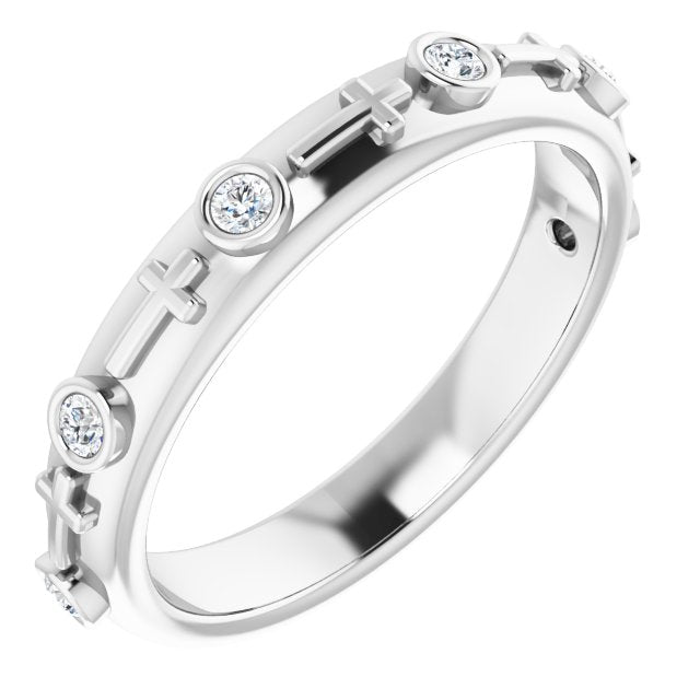 Platinum Round Natural Diamond Bezel-Set Cross Ring