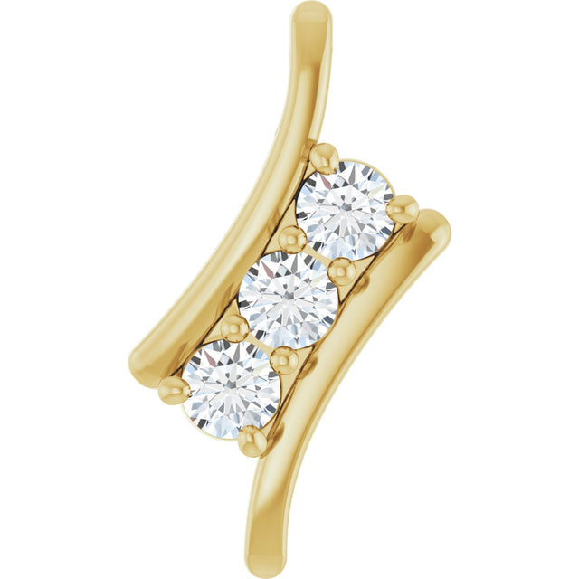 14K Gold Round Lab-Grown Diamond Three-Stone Freeform Pendant - Yellow Gold