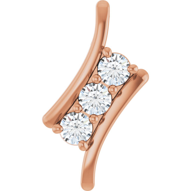 14K Gold Round Lab-Grown Diamond Three-Stone Freeform Pendant - Rose Gold
