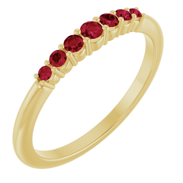 14K Gold Round Natural Ruby Accented Stackable Ring – 2.25mm Stones - Yellow Gold