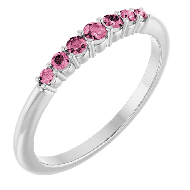 Platinum Round Natural Pink Tourmaline Accented Stackable Ring – 2.25mm Stones