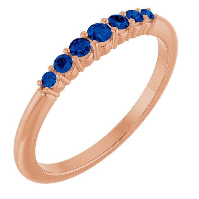 14K Gold Round Natural Blue Sapphire Accented Stackable Ring – 2.25mm Stones - Rose Gold