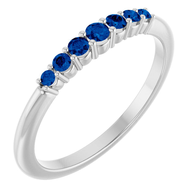 14K Gold Round Natural Blue Sapphire Accented Stackable Ring – 2.25mm Stones - White Gold