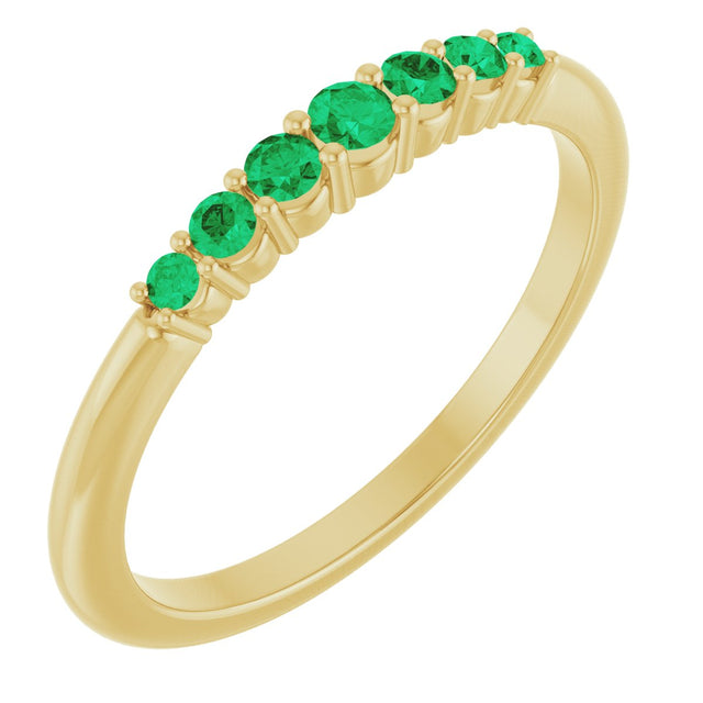 14K Gold Round Natural Emerald Accented Stackable Ring – 2.25mm Stones - Yellow Gold