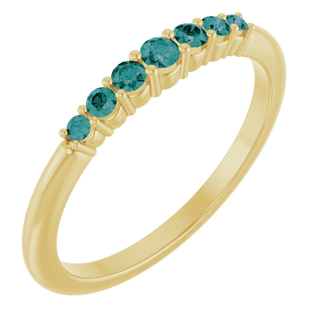 14K Gold Round Natural Alexandrite Accented Stackable Ring – 2.25mm Stones - Yellow Gold