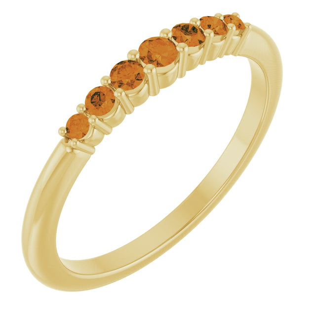 14K Gold Round Natural Citrine Accented Stackable Ring – 2.25mm Stones - Yellow Gold