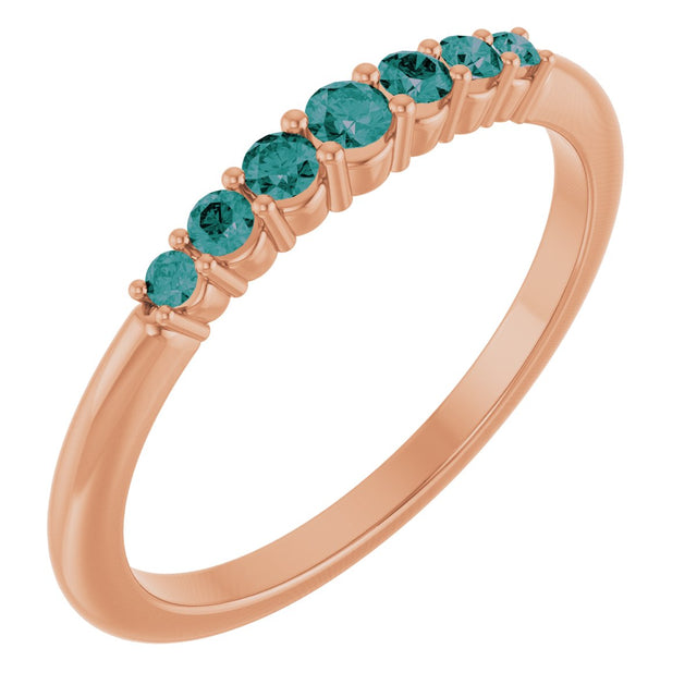 14K Gold Round Natural Alexandrite Accented Stackable Ring – 2.25mm Stones - Rose Gold
