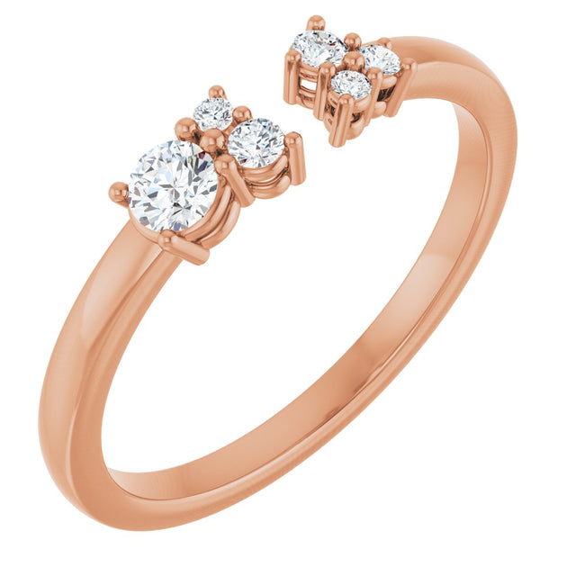14K Gold Round Natural Diamond Accented Negative Space Ring – 3mm Stones - Rose Gold