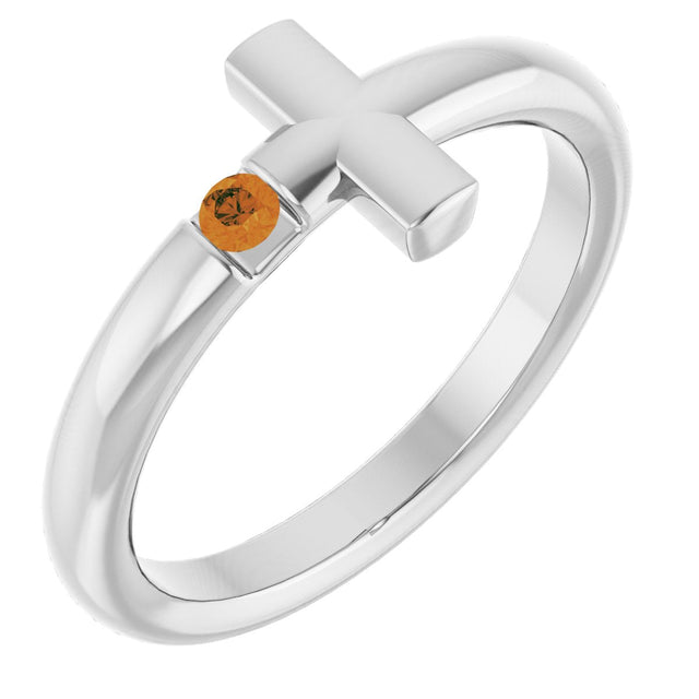 Platinum Round Natural Citrine Sideways Cross Ring