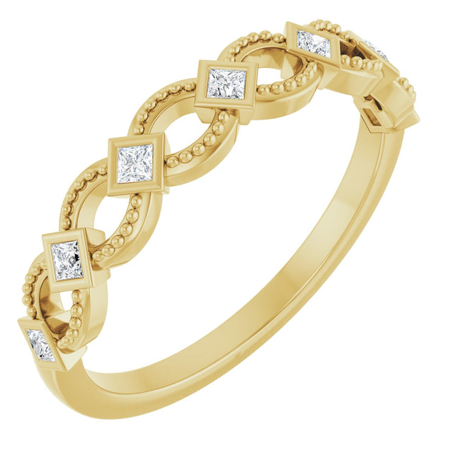 14K Gold Square Natural Diamond Bezel-Set Stackable Ring - Yellow Gold