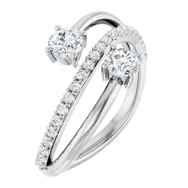 Platinum Round Natural Diamond Two-Stone Bypass Ring – 4.1mm Stones