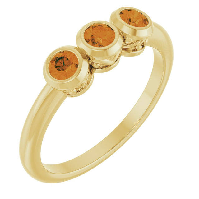 14K Gold Round Natural Citrine Three-Stone Bezel-Set Ring - Yellow Gold