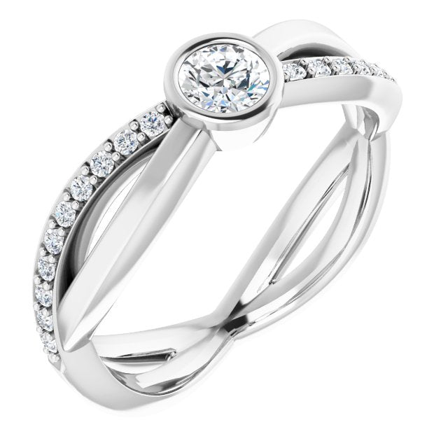 14K Gold Round Natural Diamond Criss-Cross Accented Ring - White Gold