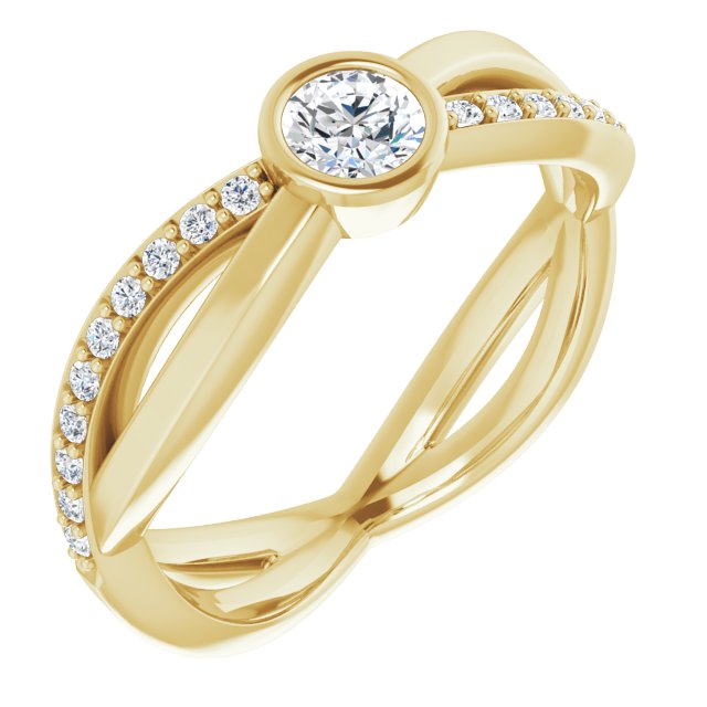 14K Gold Round Natural Diamond Criss-Cross Accented Ring - Yellow Gold
