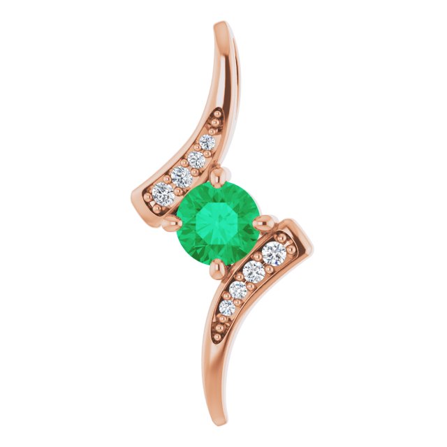14K Gold Round Natural Emerald Accented Freeform Pendant - Rose Gold