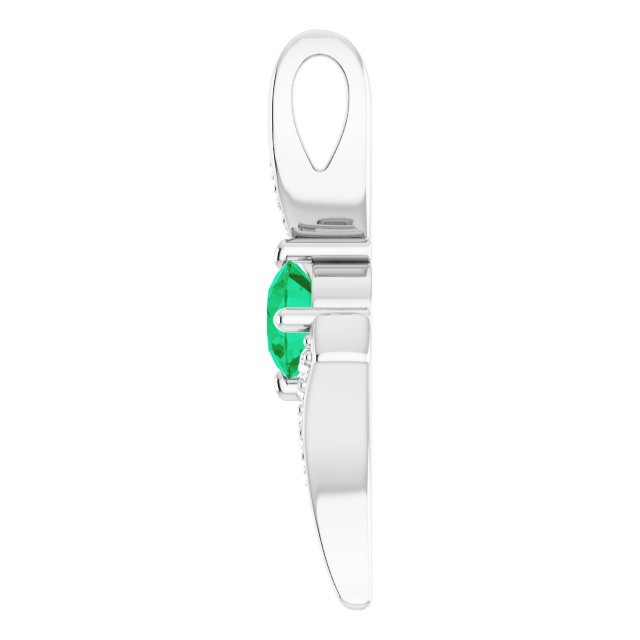 Platinum Round Natural Emerald Accented Freeform Pendant - view 3