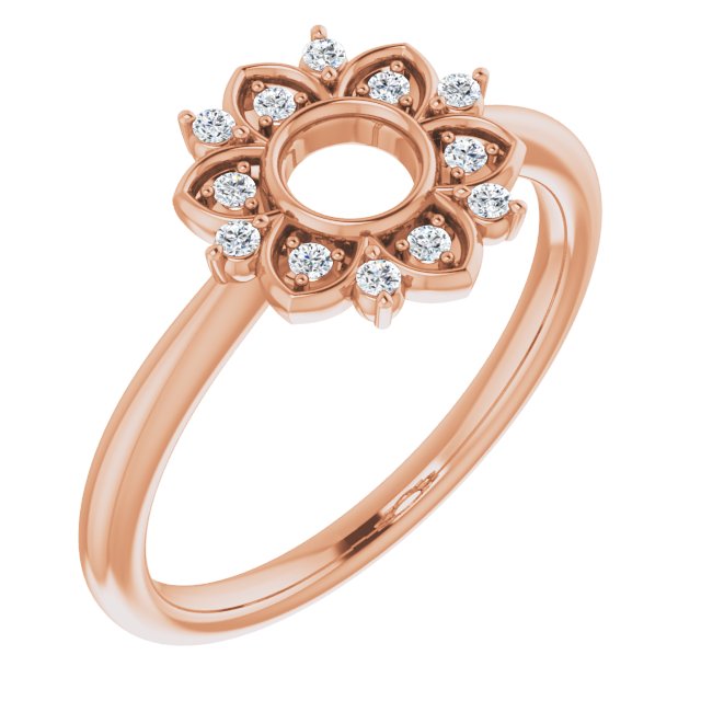 14K Gold Round Natural Diamond Accented Starburst Ring - Rose Gold