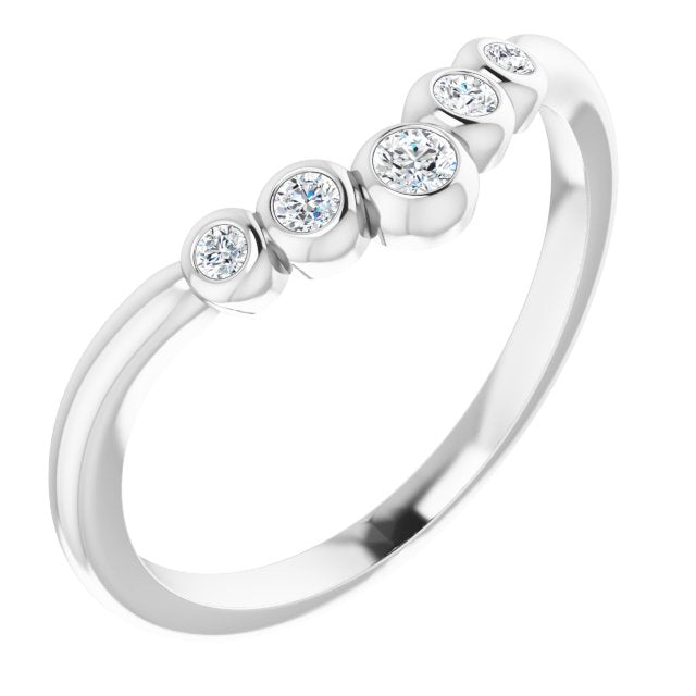 14K Gold Round Natural Diamond Bezel-Set Graduated V Ring - White Gold