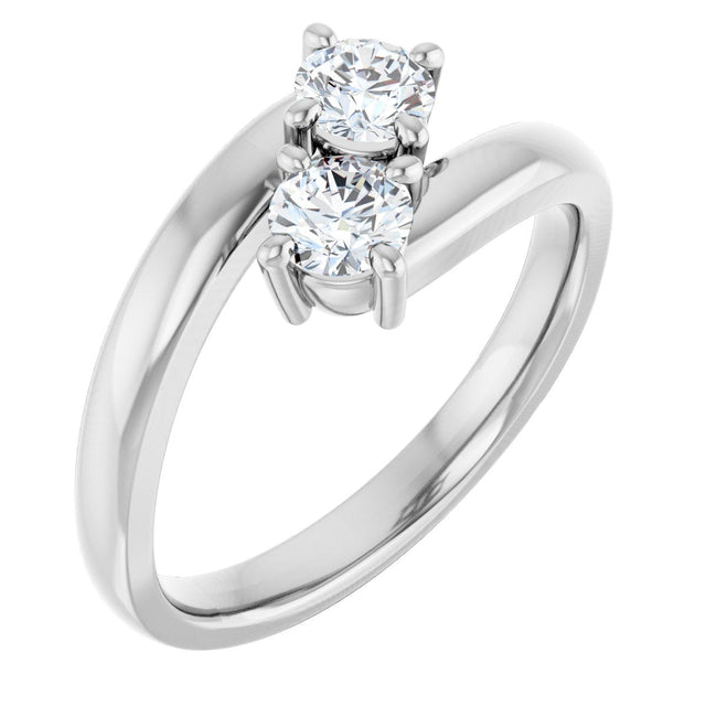 14K Gold Round Natural Diamond Two-Stone Ring – 4.1mm Stones