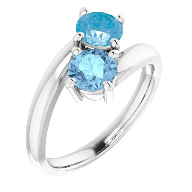 14K Gold Round Natural Swiss Blue Topaz Two-Stone Ring