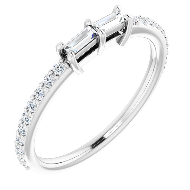 14K Gold Straight Baguette Natural Diamond Accented Two-Stone Ring