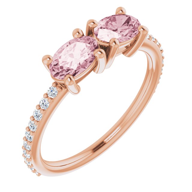 14K Gold Oval Natural Pink Morganite Accented Two-Stone Ring